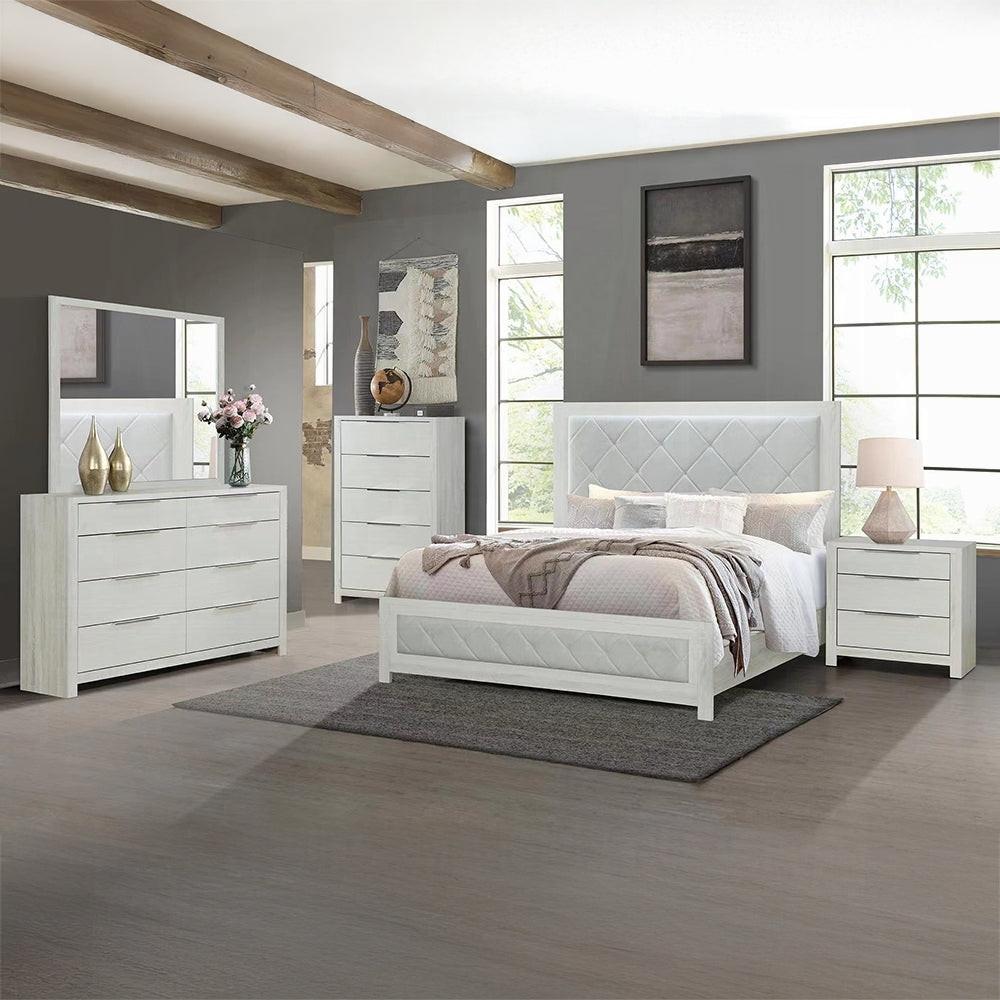 Modern Beige Storage Chest with 5 Drawers for Bedroom.