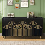 Modern Fluted Sideboard Buffet with Storage, Curve Element with Strict Lines, Black MDF 4-Door Cabinet