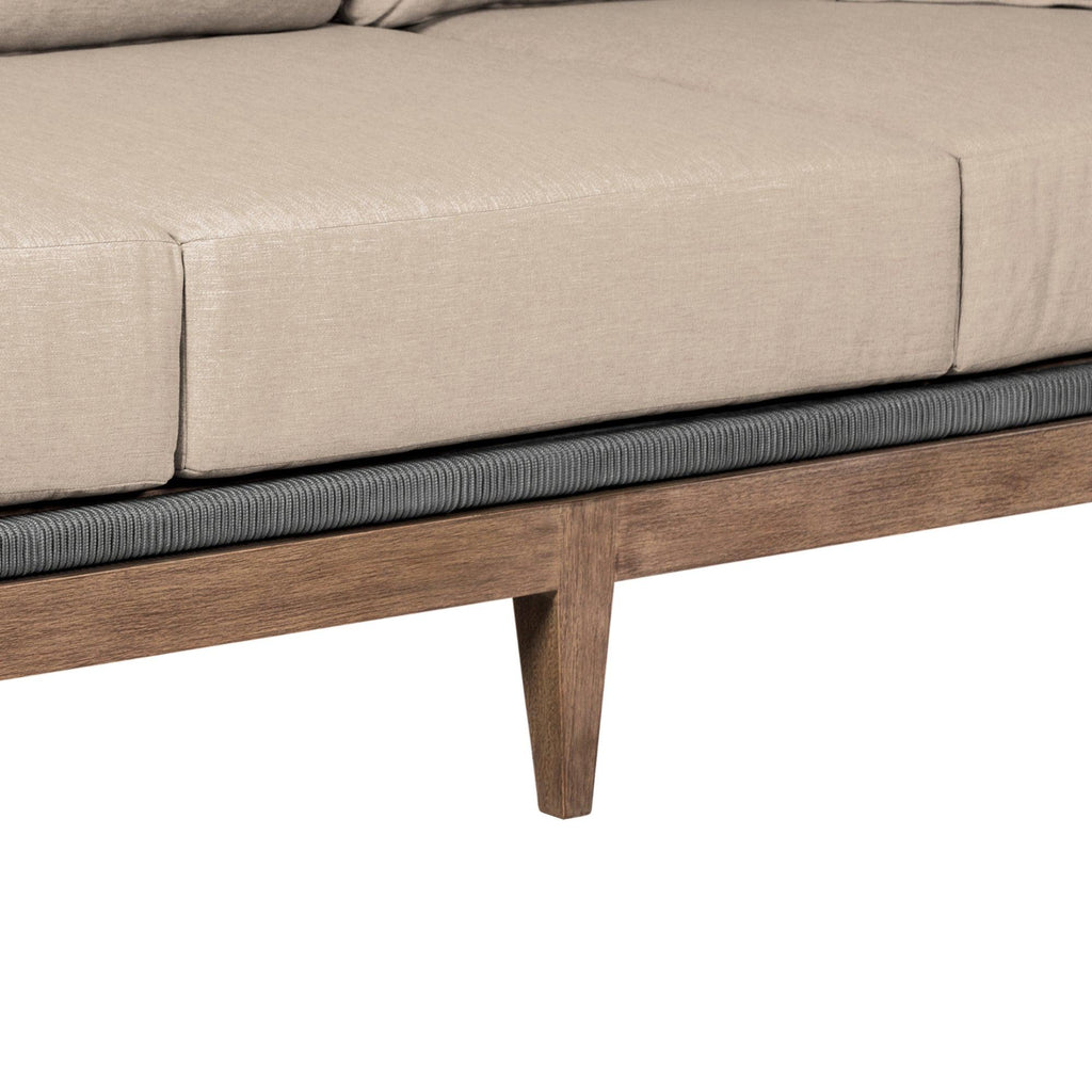Outdoor Patio Sofa in Weathered Eucalyptus Wood.