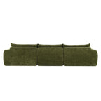 Rear view of 116'' compressed sofa with high density foam, featuring three large back cushions and seamless no-assembly design.