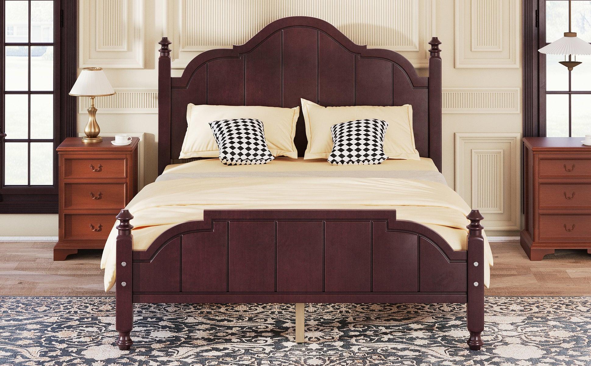 Full Size Wooden Bed Frame with Headboard, Easy Assembly.