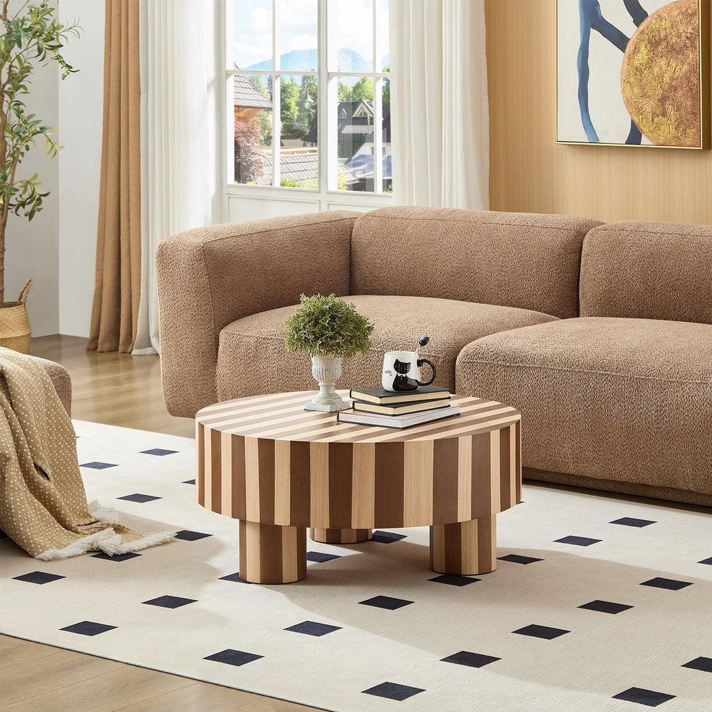 Round Wood Coffee Table for Living Room Decor.