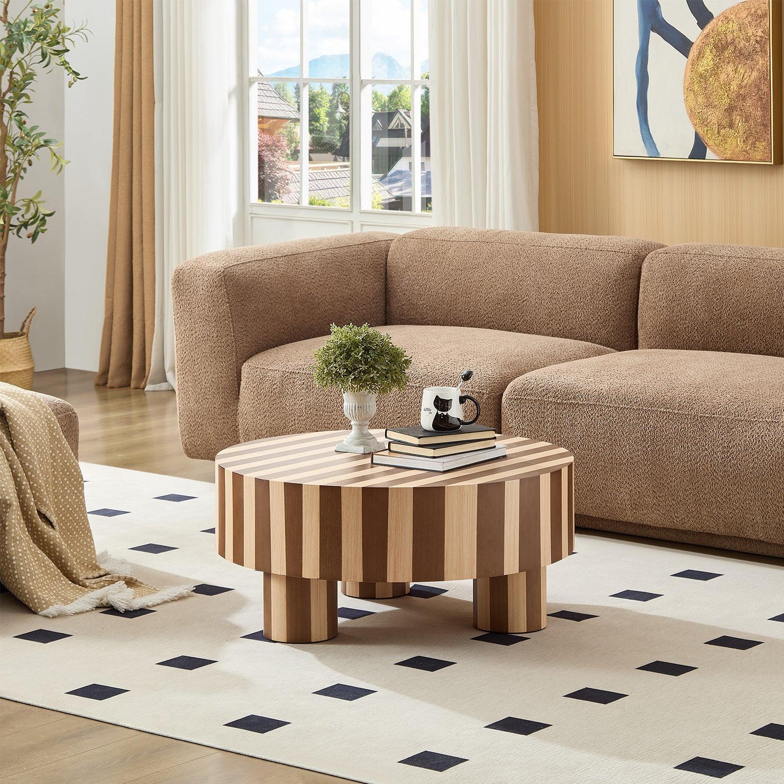 Round Wood Coffee Table for Living Room Decor.