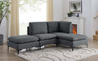 Dark gray linen modular sectional sofa featuring plush cushions and sleek black metal legs in a contemporary living room.