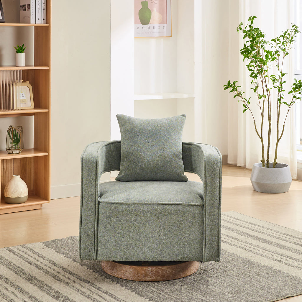 Front view of Swivel Accent Chair Linen Blend - Weathered Base featuring plush cushion and curved armrests for stylish comfort.