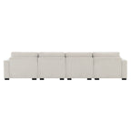 Rear view of 5-seat Modular Sectional Sofa - Dual Charging & Storage in beige chenille, highlighting its clean lines and modular construction.