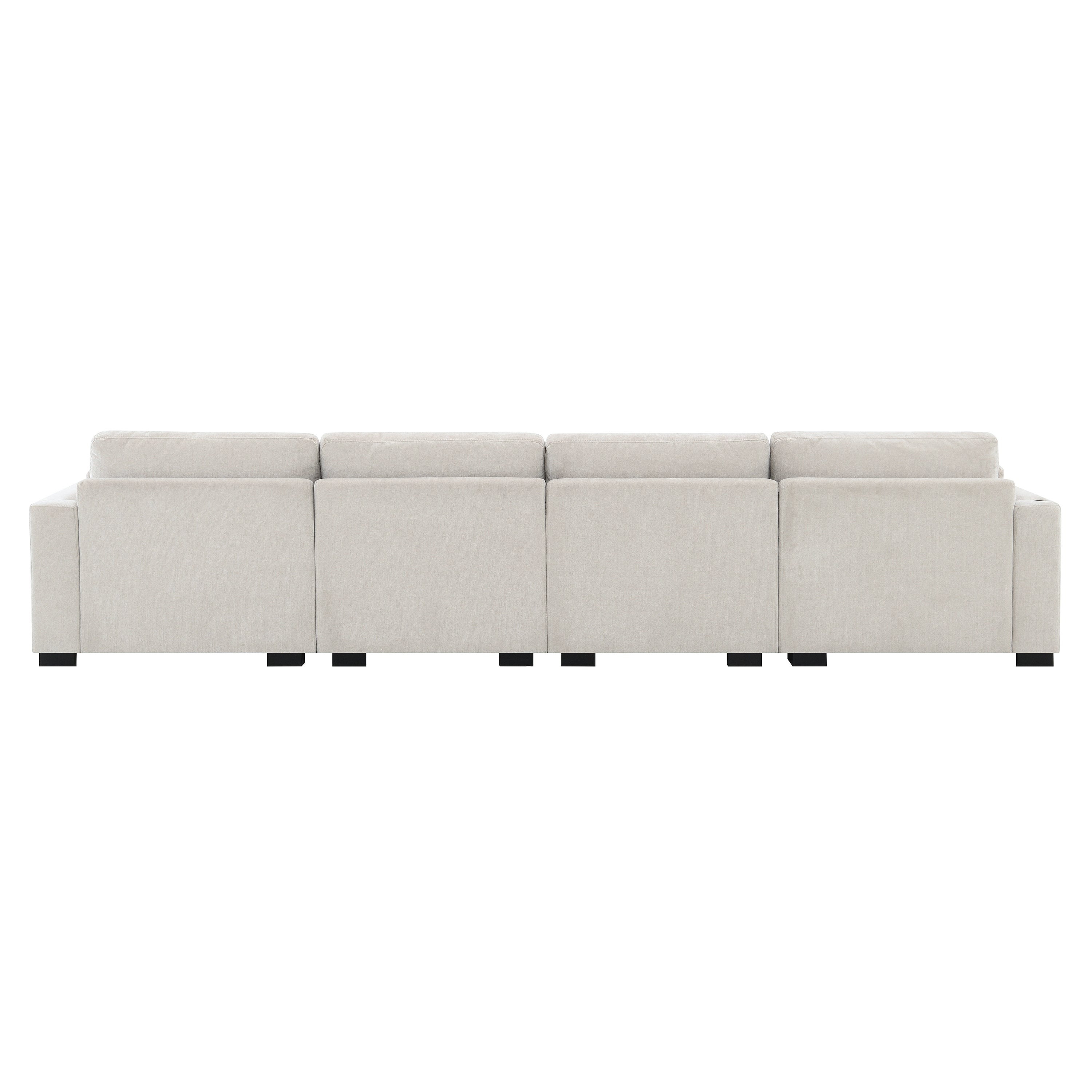 Rear view of 5-seat Modular Sectional Sofa - Dual Charging & Storage in beige chenille, highlighting its clean lines and modular construction.