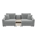 96-Inch Grey Chenille 2-Seater Sofa with Storage Armrest and Console