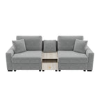 96-Inch Grey Chenille 2-Seater Sofa with Storage Armrest and Console