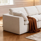 Close-up of armrest and cushions on L-Shaped Sectional Sofa with Chaise, highlighting soft chenille fabric and cozy design details.