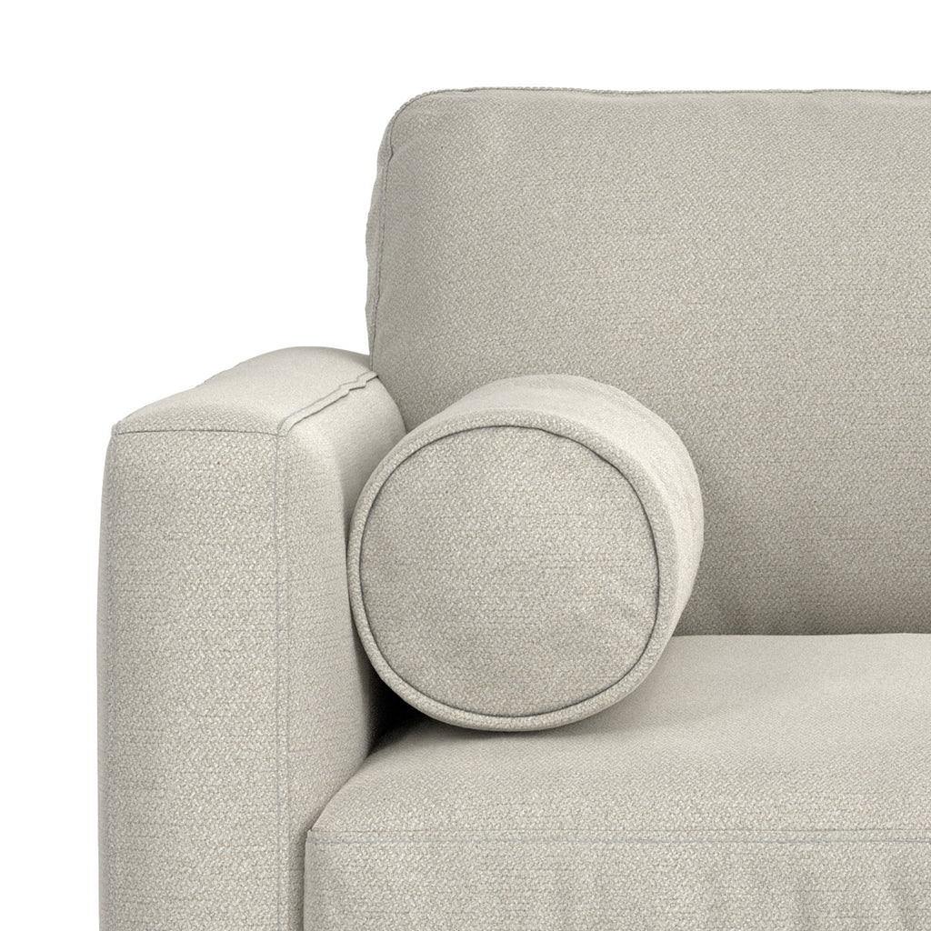 Detail of bolster pillow and back cushion on Modern Armchair Cream White - Morrison Collection, emphasizing comfort and support.