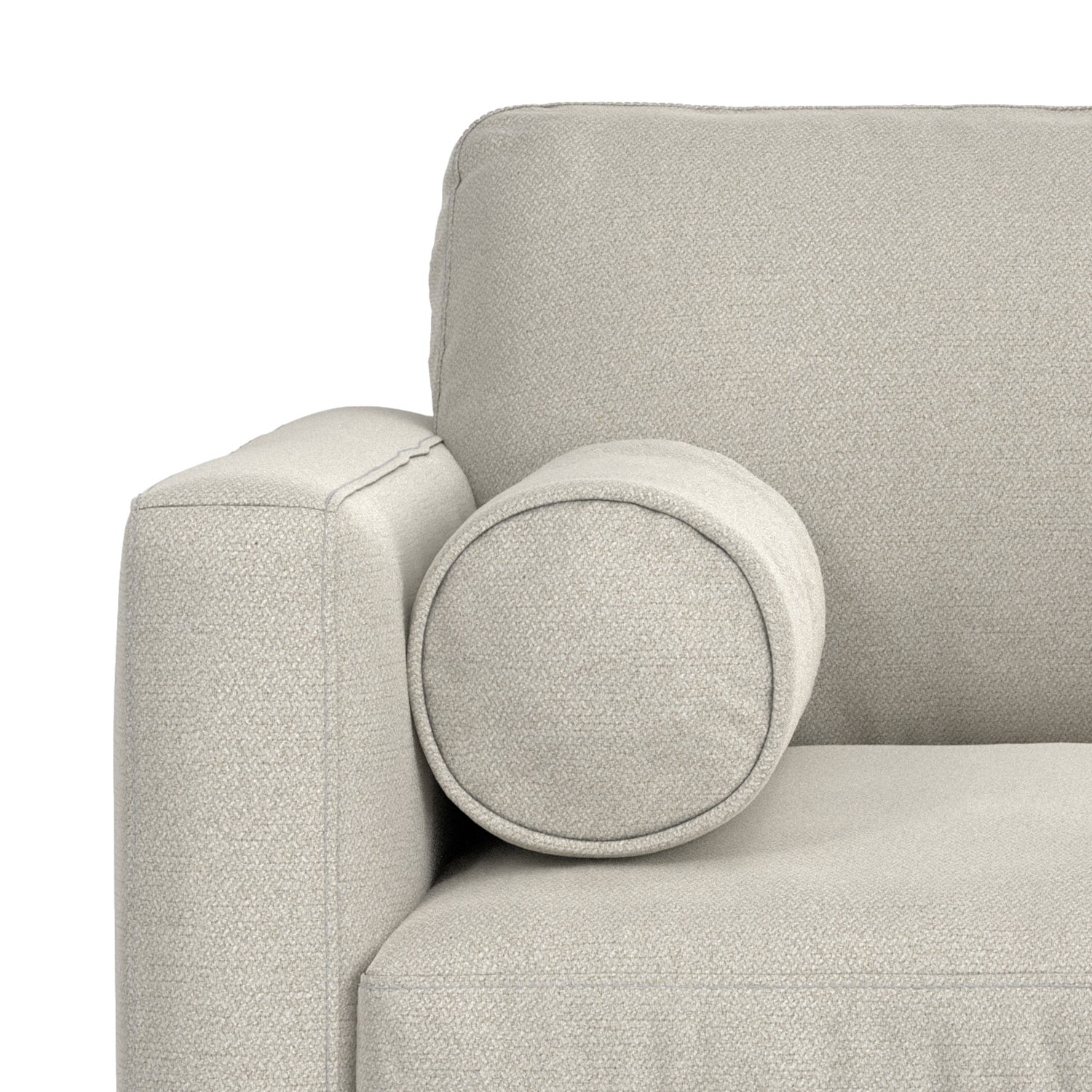 Detail of bolster pillow and back cushion on Modern Armchair Cream White - Morrison Collection, emphasizing comfort and support.