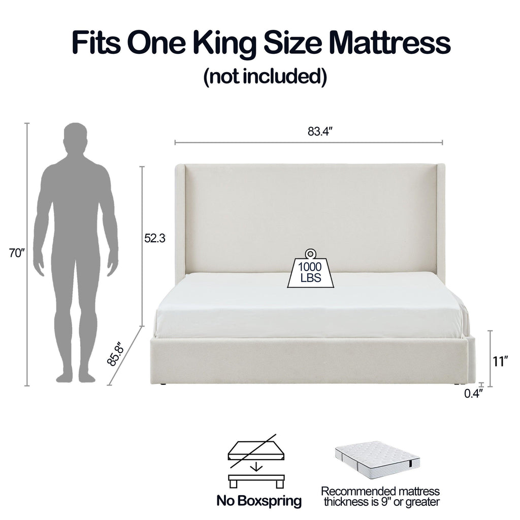 Carmen Wingback Bed Frame in Ivory Boucle - King Size.