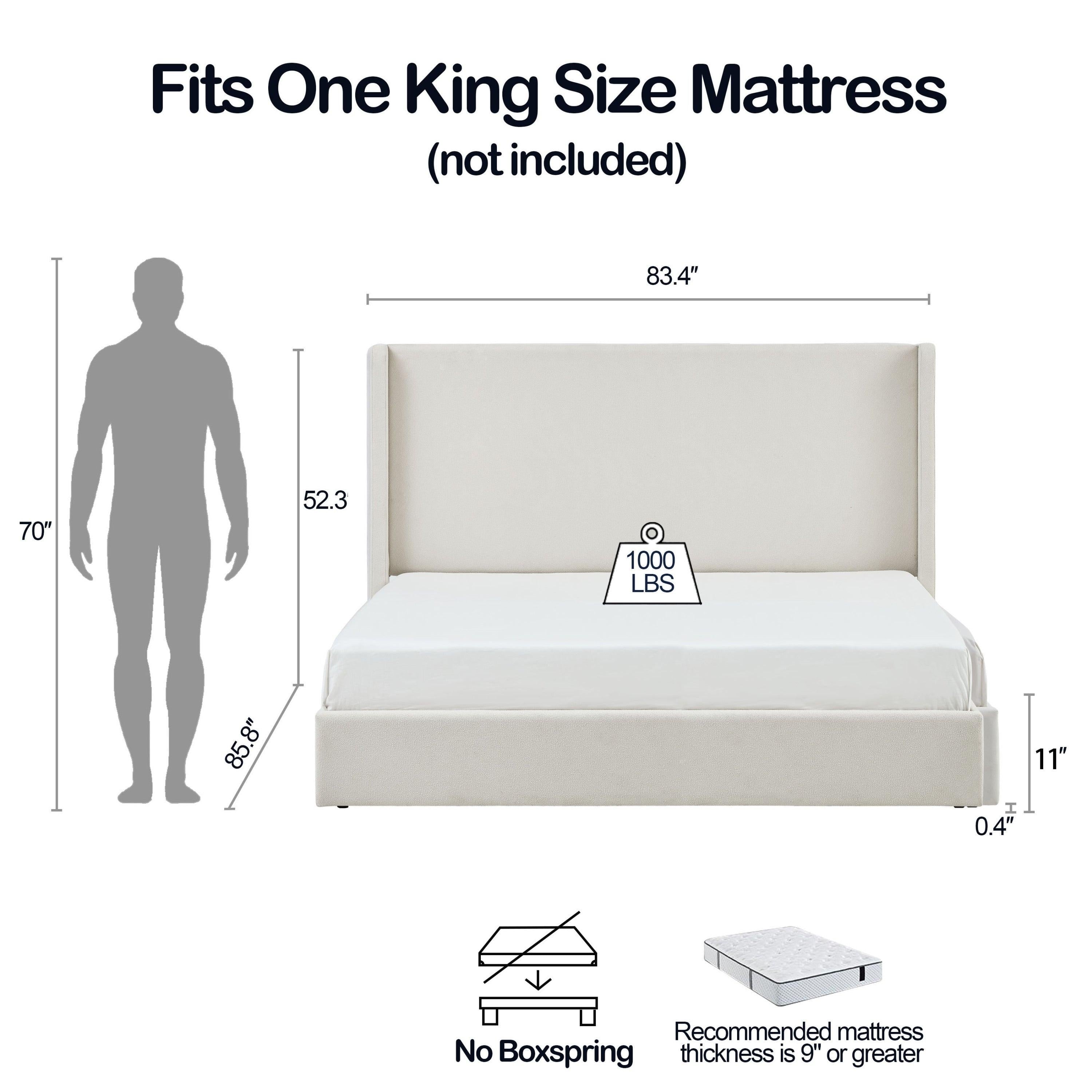 Carmen Wingback Bed Frame in Ivory Boucle - King Size.