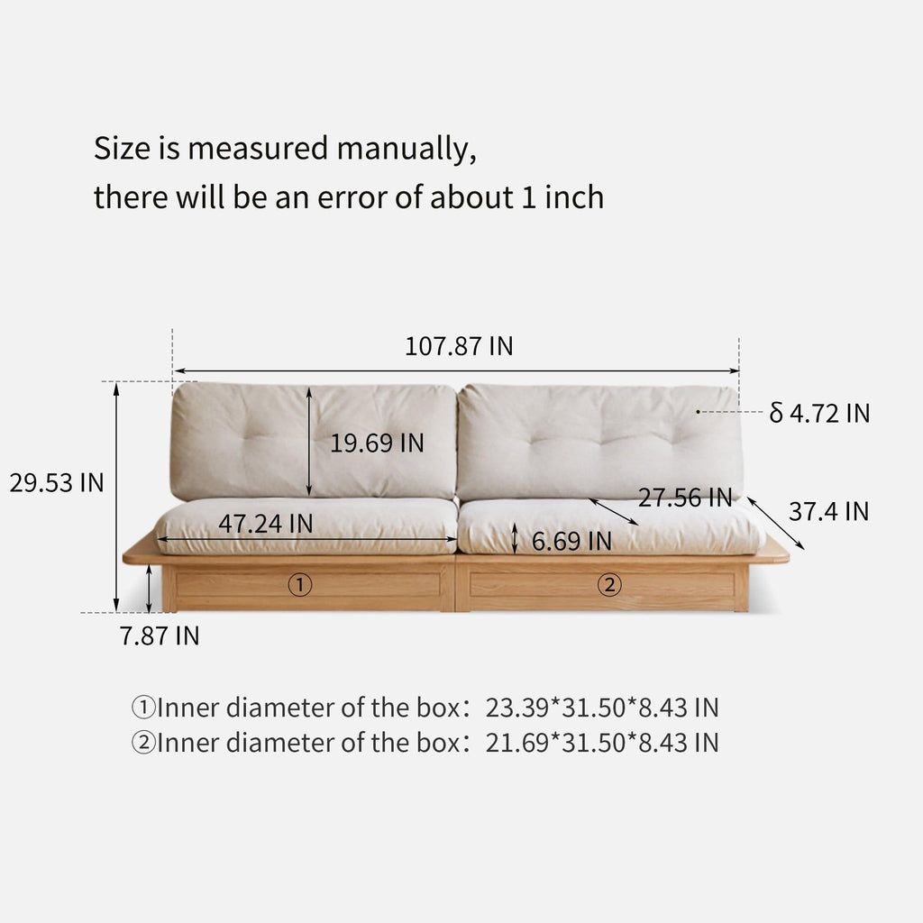 Elegant Solid Wood Sofa with Storage and Removable Cushions.