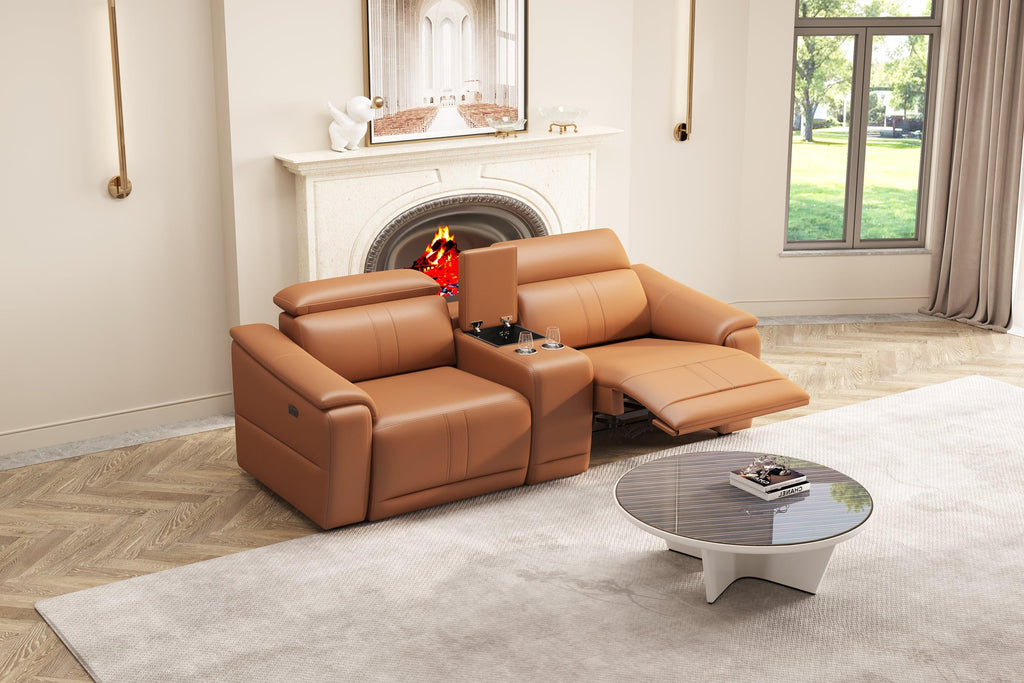 3-Piece Modular Leather Sofa with Cup Holders for Comfort.