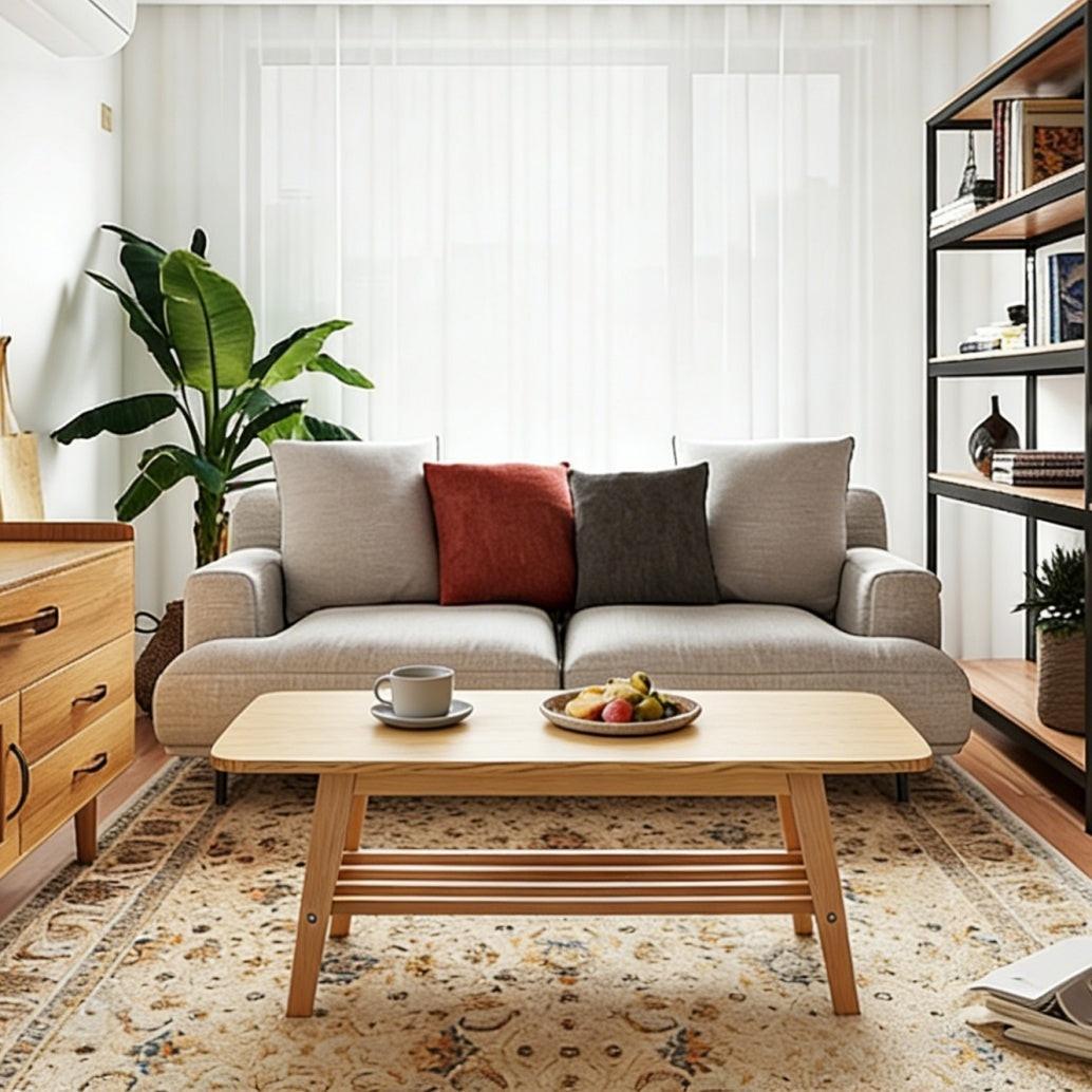 39 Inch Solid Wood Coffee Table with Double Layer Storage.