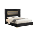 Contemporary Style Black Color 1pc Queen Size Bed Upholstered Fabric Bedframe Bedroom Furniture 3D Fireplace HB.