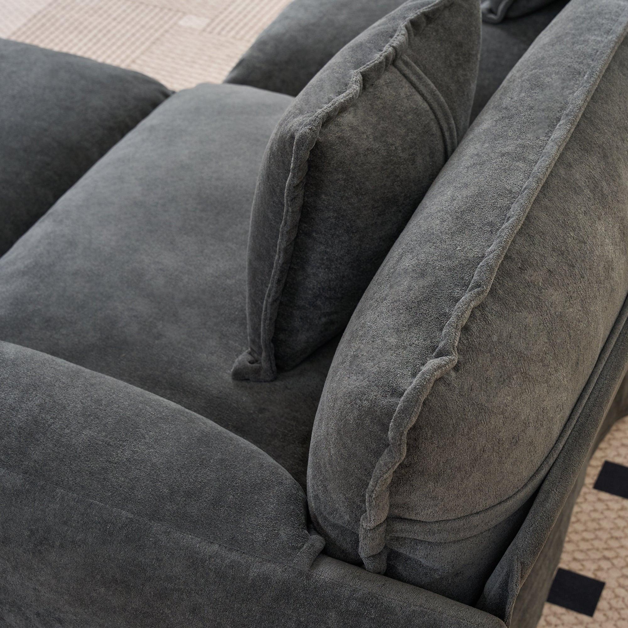 Modular Sectional Sofa - Grey Chenille Couch Set.