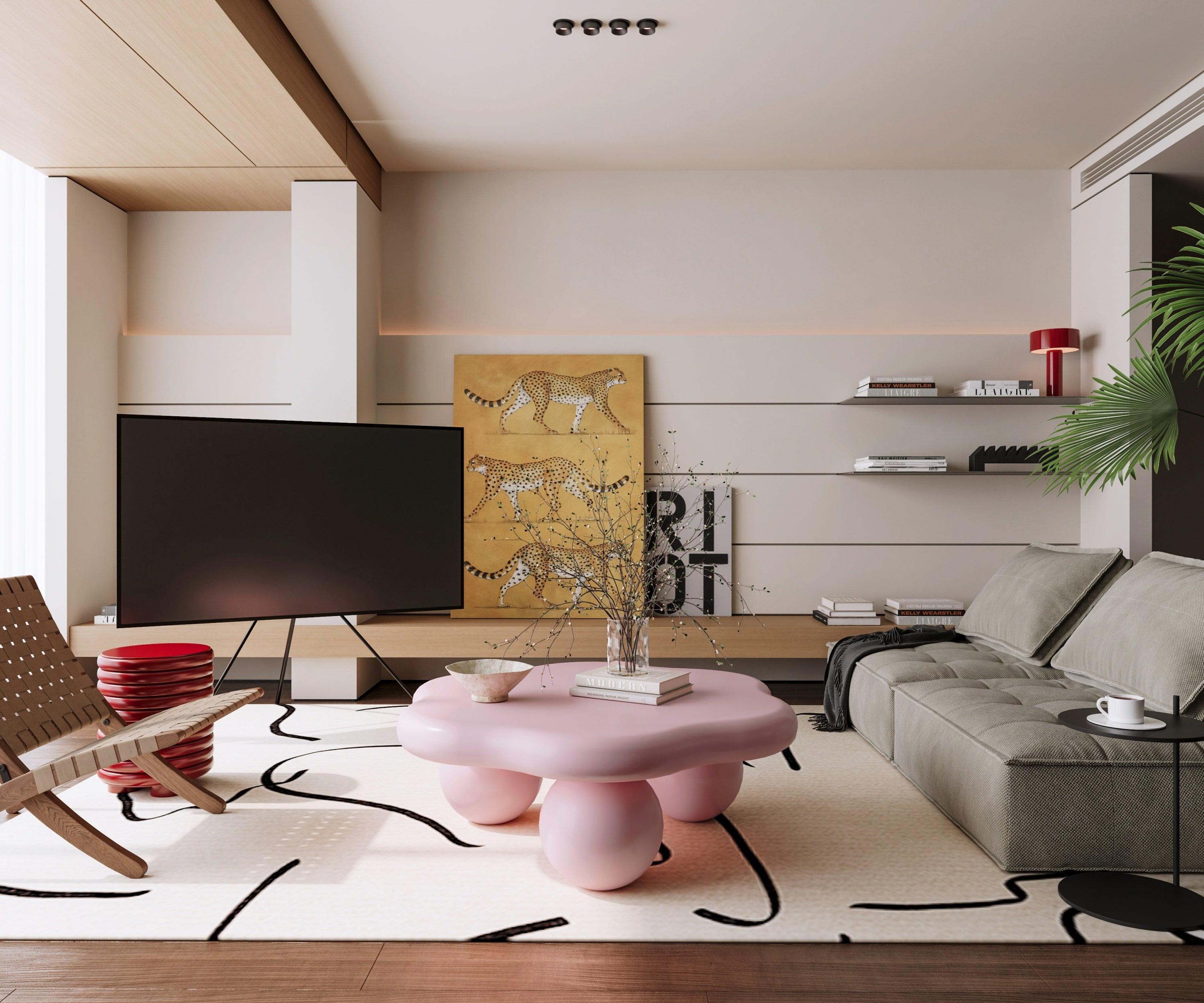 Pink Cloud Shaped Coffee Table for Small Spaces.