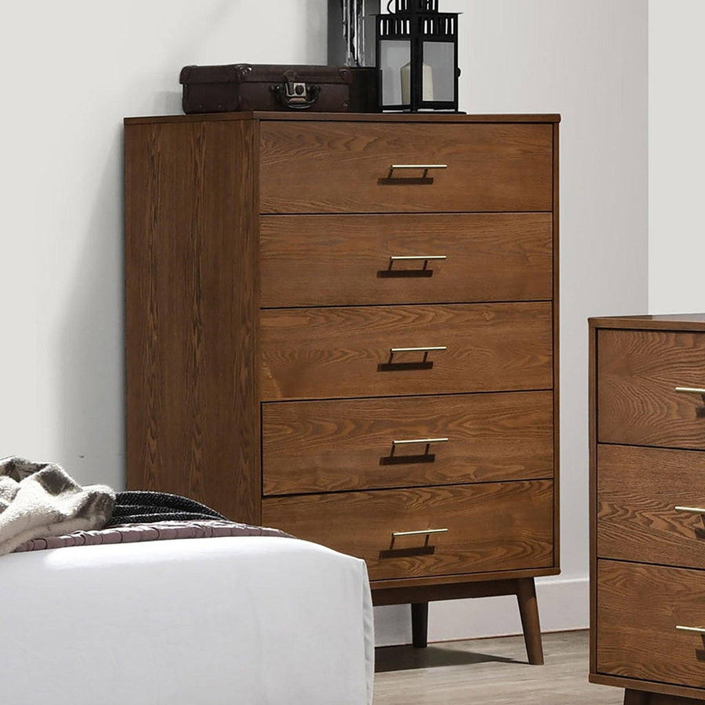 Walnut Chest of Drawers - 5-Drawer Solid Wood Storage.