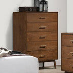 Walnut Chest of Drawers - 5-Drawer Solid Wood Storage.