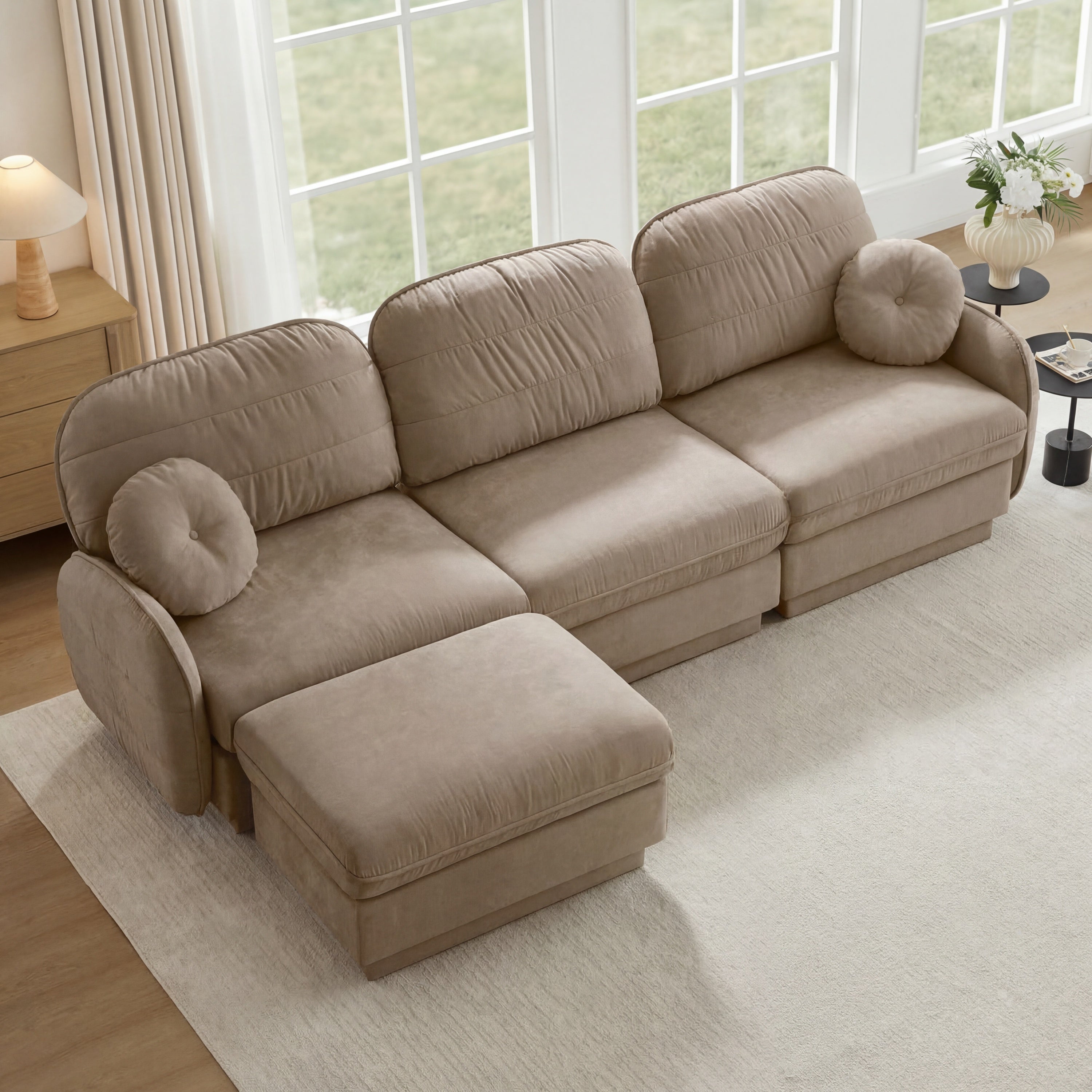 105-Inch Oversize Chenille L-Shaped Sectional with Movable Ottoman