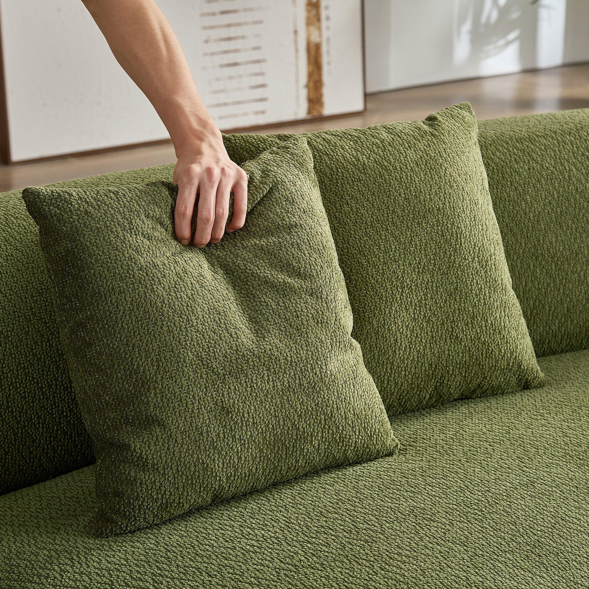 155.91 inch Curved Green Sectional Sofa with 5 Pillows.
