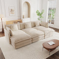 Light Coffee Chenille 3-Seater U-Shaped Sectional with 3 Ottomans