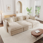 Light Coffee Chenille 3-Seater U-Shaped Sectional with 3 Ottomans