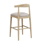 Rear angled view of Stylish Bar Stool - Pebble Fabric | Set of 2, showcasing tapered legs and soft grey seat cushion.
