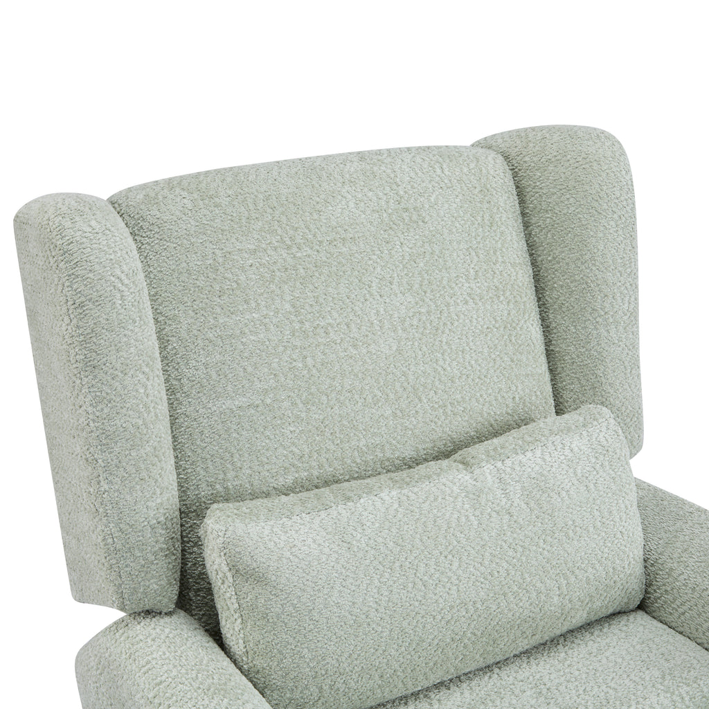 Top view of headrest and cushion on boucle swivel recliner chair, emphasizing plush comfort and supportive design.