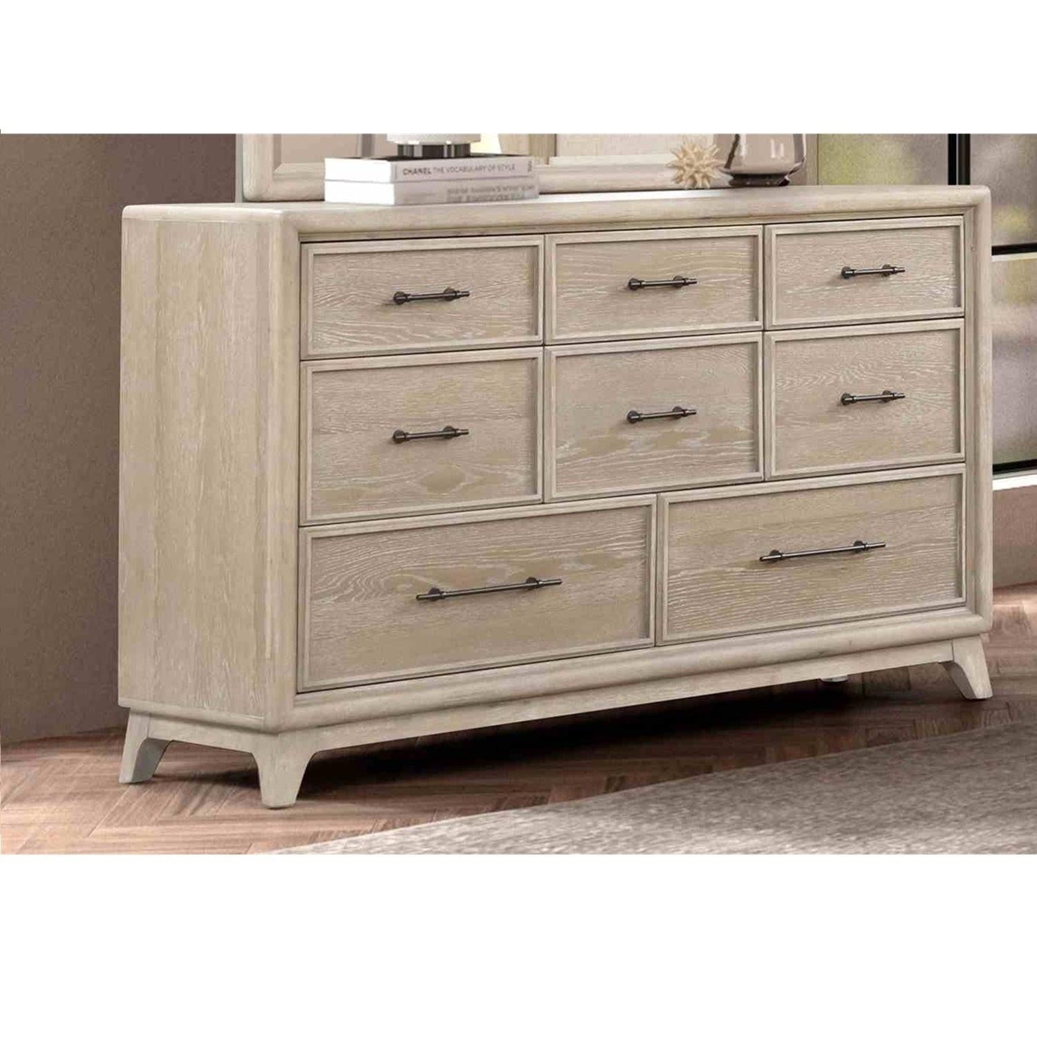 Oak Finish Rubberwood Dresser with 8 Drawers for Bedroom.