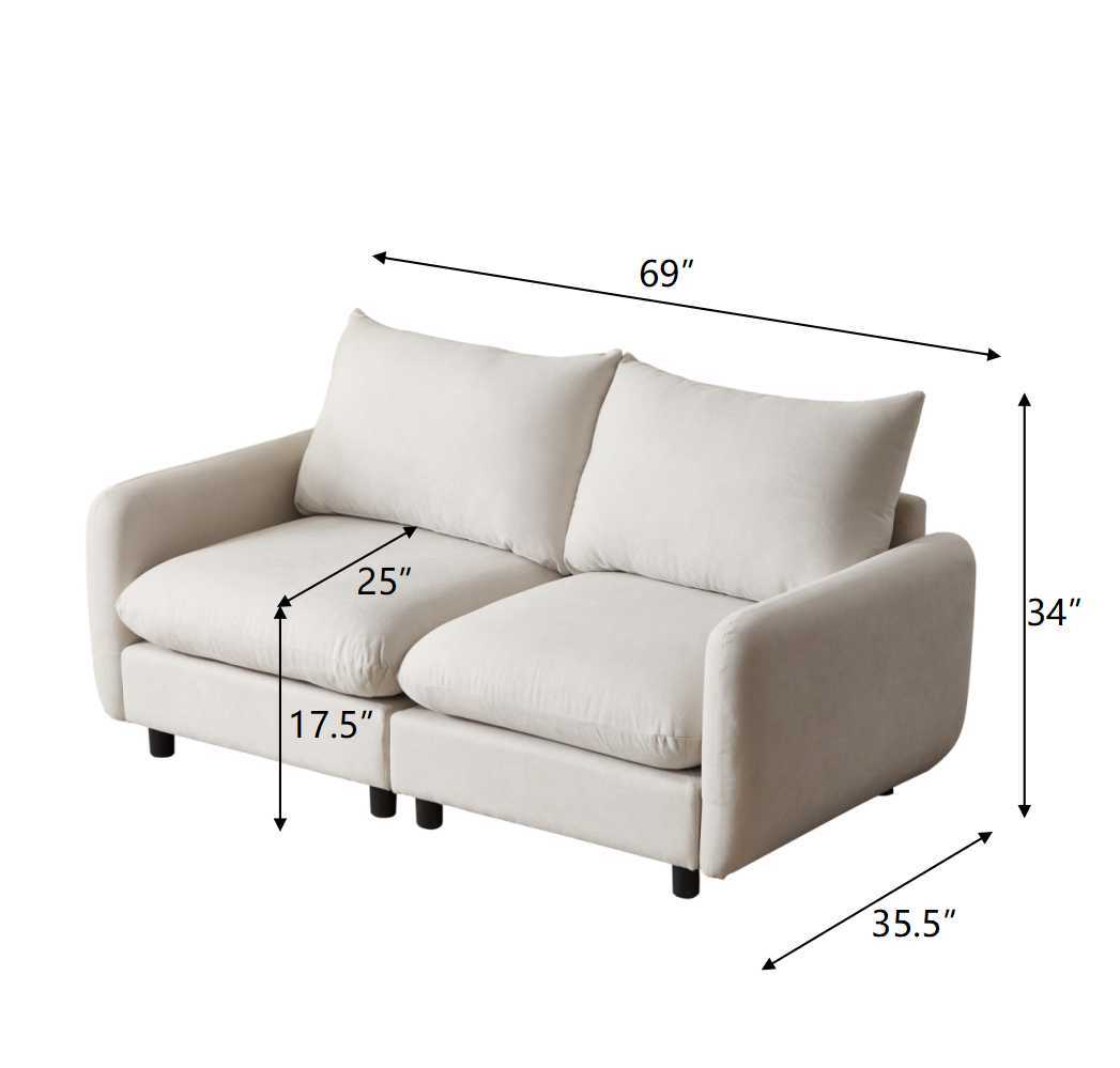 Dimension diagram of 69 in. 2-Seats Modular Sectional Sofa Corner Chair Sofa Couch showing 69 in. length, 35.5 in. width, and 34 in. height.