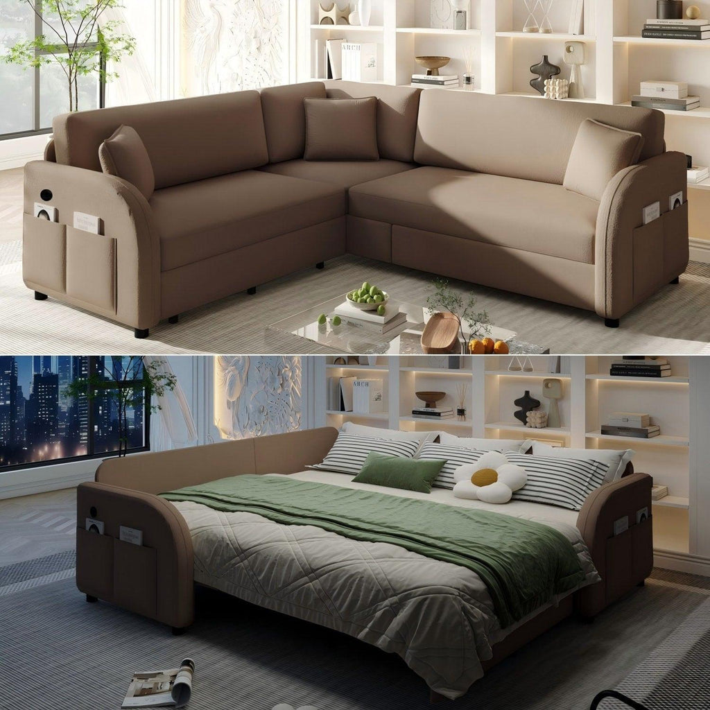 85.1' L-Shaped Pull-Out Sofa Bed with USB Port.
