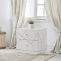 Modern White Nightstand with 2 Drawers and Embossed Design.