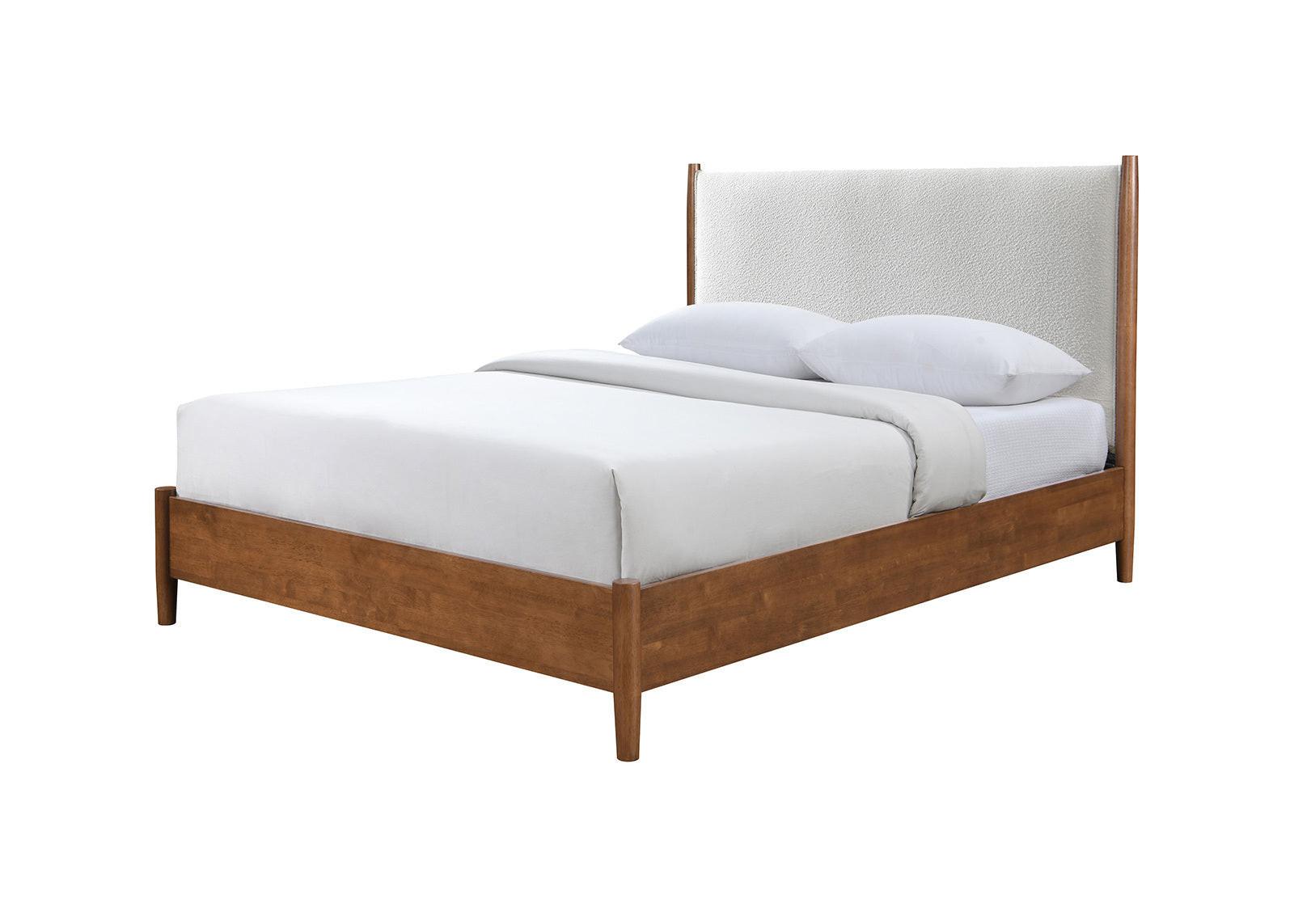 Full Size Mid-Century Modern Bed with Walnut Color Panel Headboard.