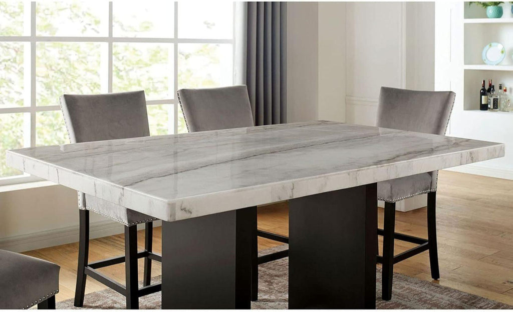 Genuine Marble Dining Table Counter Height Solid Wood Base.