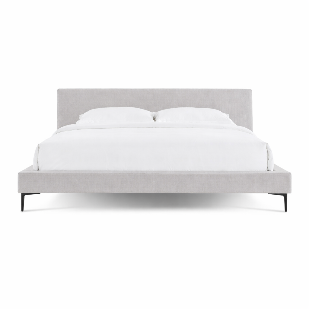 Brooke Mid Century Platform Bed Queen in Woven Palo-Grey.