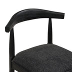 Close-up of Black Fabric Counter Stool backrest and seat, highlighting smooth wood finish and soft fabric texture.