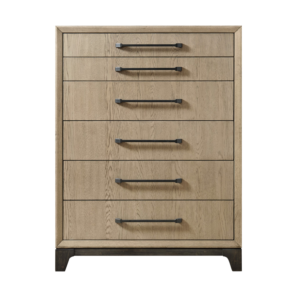 Caramel and Cocoa 6-Drawer Chest in Brown Wood with Smooth Metal Glides, 18.0' W x 39.0' D x 52.0' H