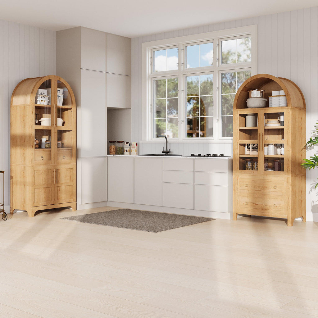 K&K Arched Kitchen Pantry Cabinet for Storage & Organization.