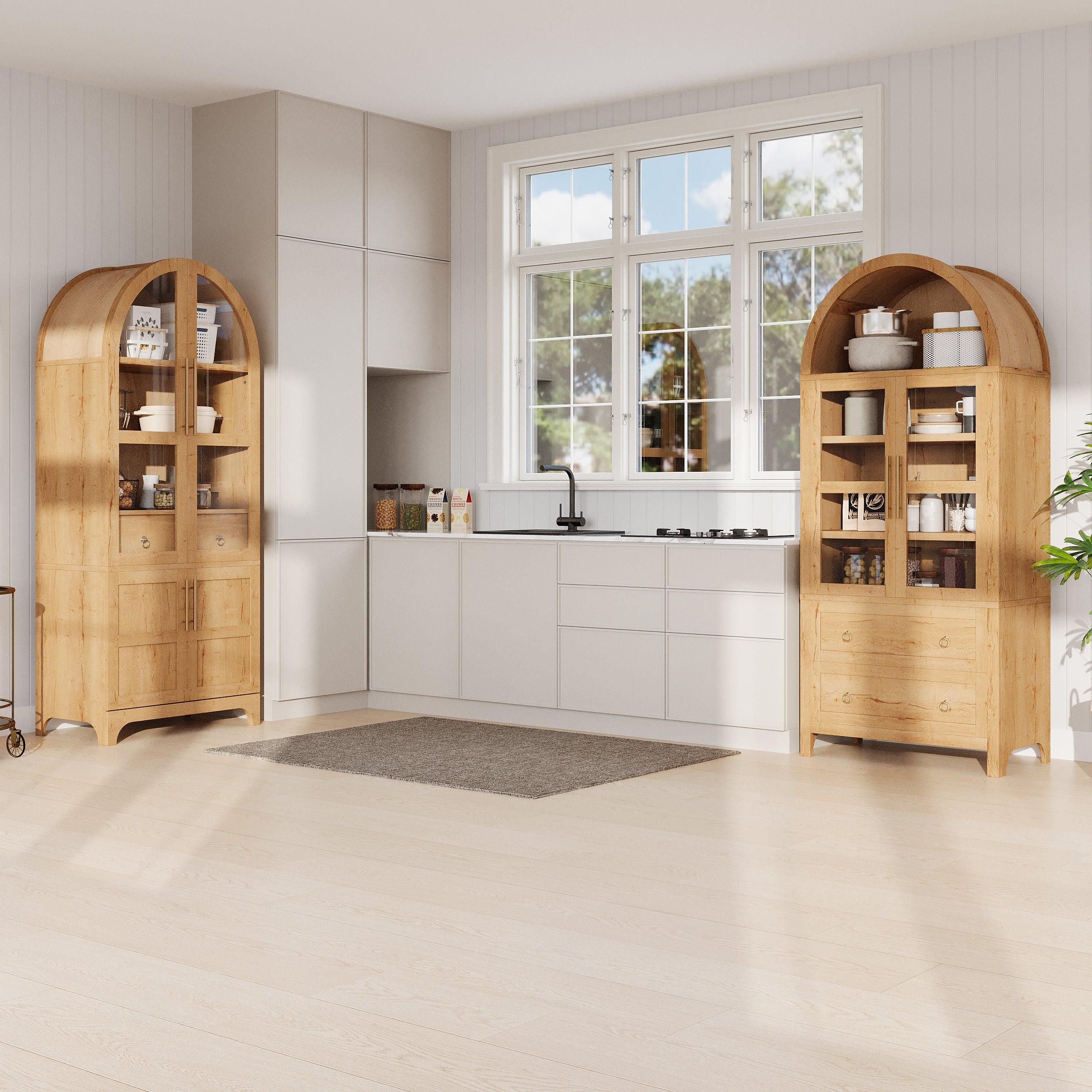 K&K Arched Kitchen Pantry Cabinet for Storage & Organization.