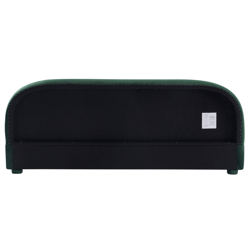King Size Dark Green Velvet Bed with Curved Headboard.
