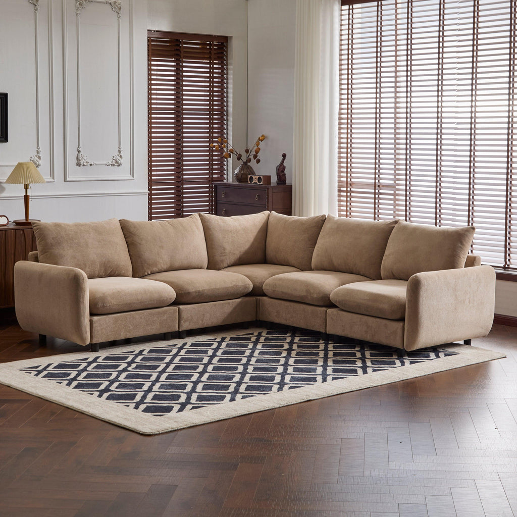5-Piece L Shaped Modular Velvet Sofa for Living Room.