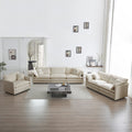 Modern 3 piece sectional sofa set in beige chenille fabric with plush cushions in a spacious living room. Ideal for customizable seating layouts.