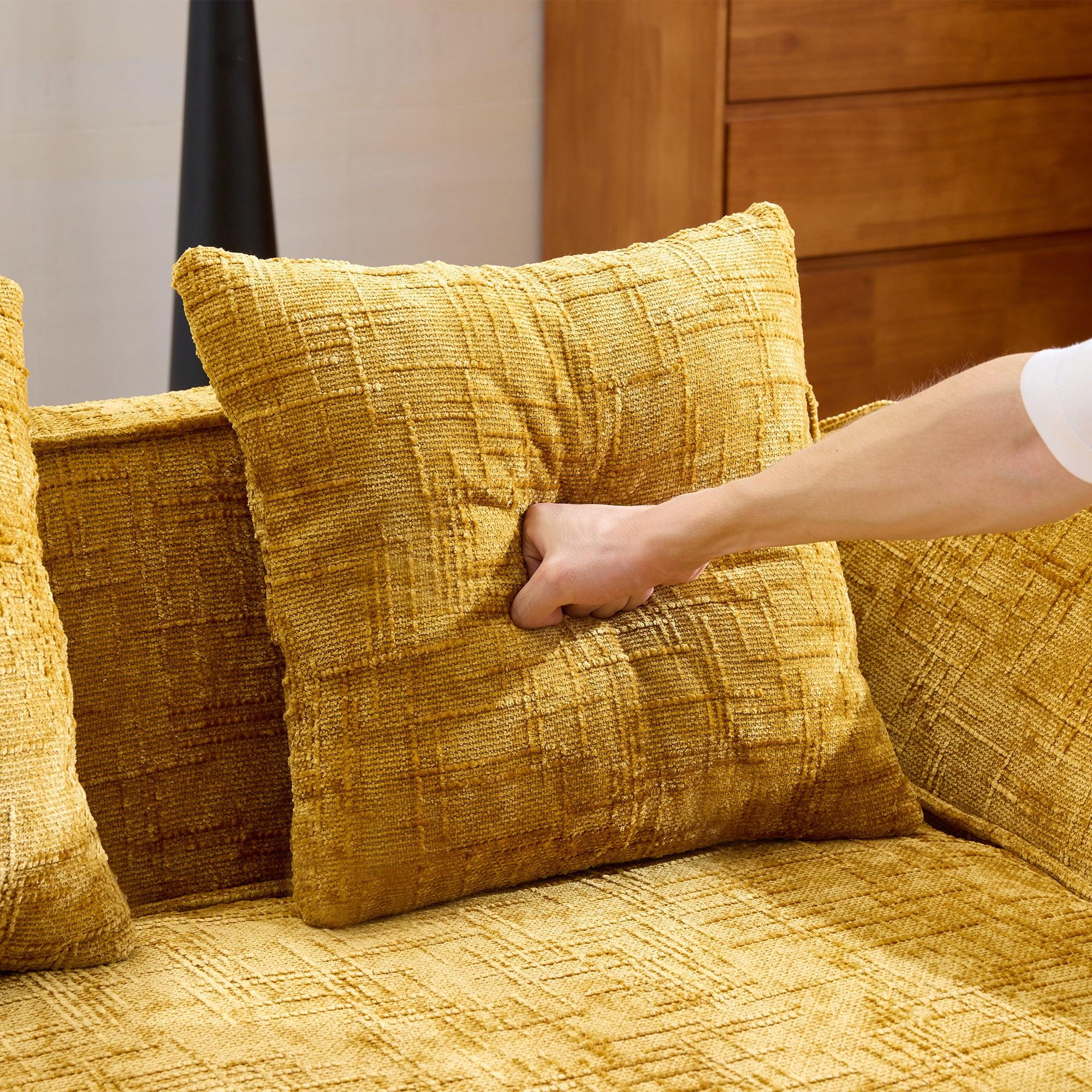 Yellow Chenille L-Shaped Sofa with Comfort and Style.