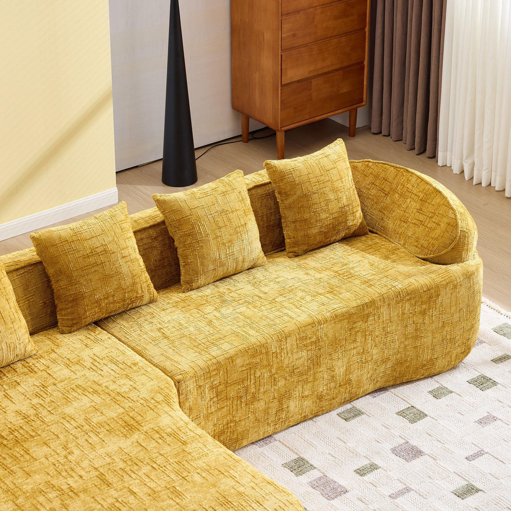 Yellow Chenille L-Shaped Sofa with Comfort and Style.