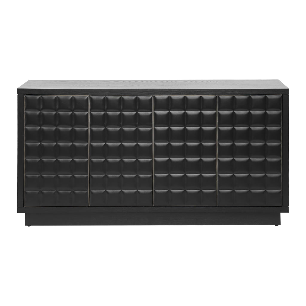 Front-facing image of 4-Door Storage Cabinet with bold geometric design and metal accents, perfect for stylish interiors.