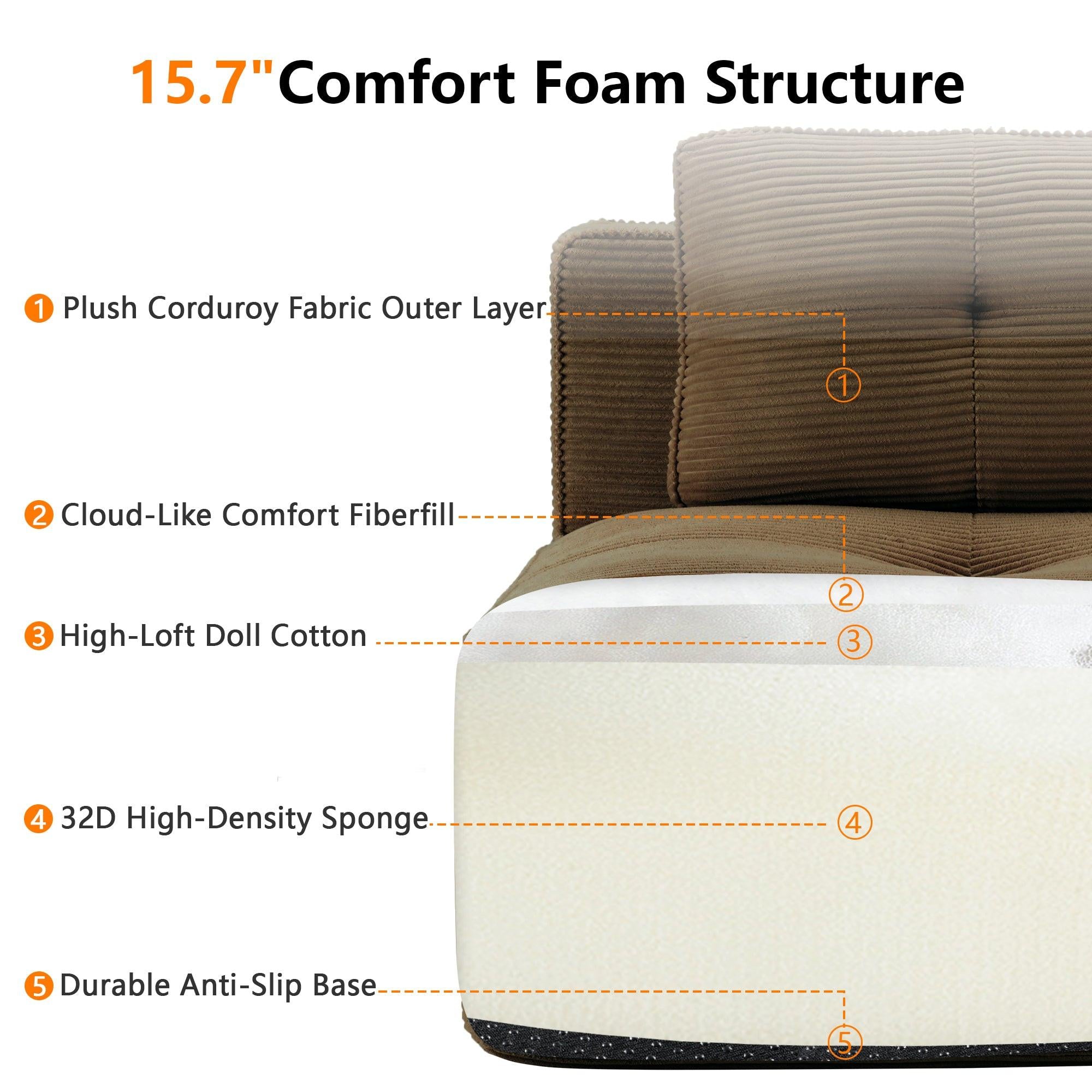 Modular Sectional Sofa for Living Room - 6-Seater V Shaped Couch.